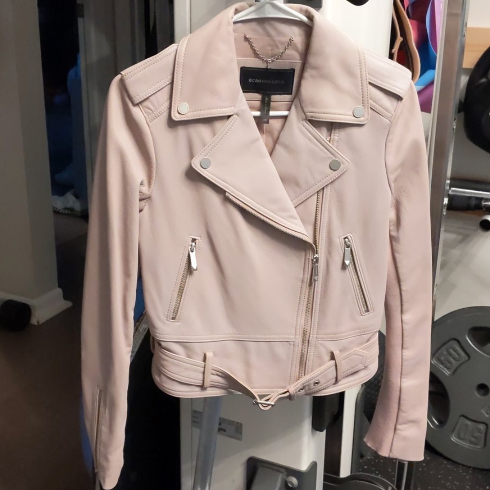 Bcbg pink leather jacket